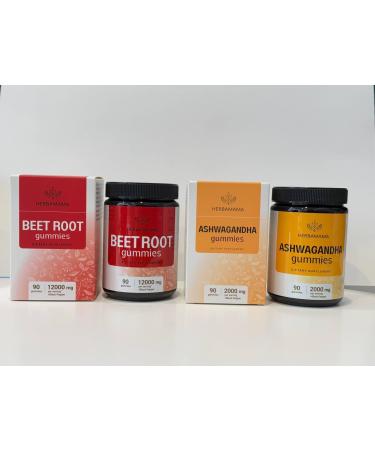 HERBAMAMA Beet Root and Ashwagandha Kit - Bundle of 12000 mg Beet Root with Black Pepper & 2000 mg Ashwagandha Root Gummies - Vegan Gelatin-Free Non-GMO - Buy Online on GoSupps.com