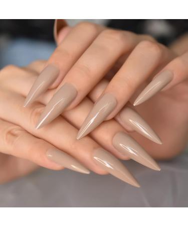 24pcs Natural Look Glossy Light Brown Acrylic Full Cover False Nails - Perfect for Easy Stylish Nail Art - Buy Online on GoSupps.com