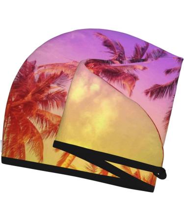Palm Trees at Sunset Microfiber Hair Towel - Super Absorbent Coral Velvet Wrap for Women | Quick Drying for Long Curly & Thick Hair - Buy Online on GoSupps.com