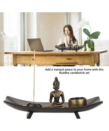 Buddha Candlestick Set - Resin Buddha Glass Tealight Holder & Incense Stick for Home Decor & Meditation - Perfect Decor Stones - Buy Online on GoSupps.com