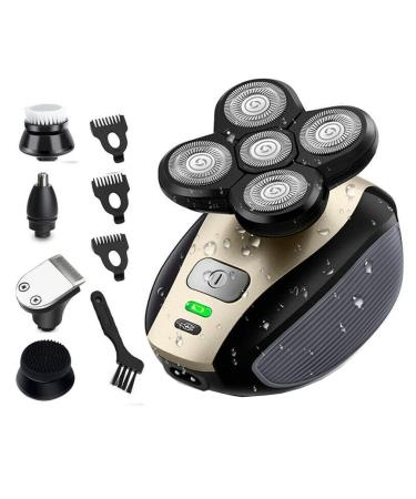 Rotary Electric Shaver for Men 4D USB Rechargeable Bald Head Hair Beard Trimmer Razor Grooming Kit 5 in 1 Waterproof Clippers Nose Trimmer Brush Massager Gold 450.0 grams