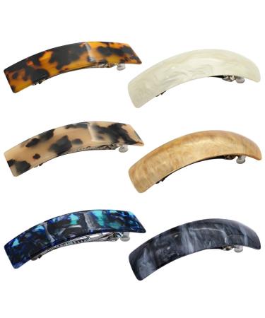 6 Packs Large Hair Barrettes for Women Tortoise barrettes for thick Thin Hair Lines Simple Retro Classic French Design Rectangular Automatic Hair Clip for Women Acrylic Leopard Print Clips