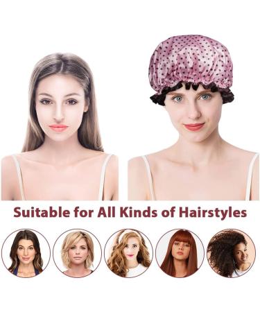 AOOWU Shower Caps 2 Pack Waterproof Bath Caps Large Reusable Shower Hats Elastic Band Double Layers Hair Bath Caps with Soft Ruffled Edge for Women Girls Ladies Spa Salon Home Use 2 Pcs Bowknot+Dots - Buy Online on GoSupps.com
