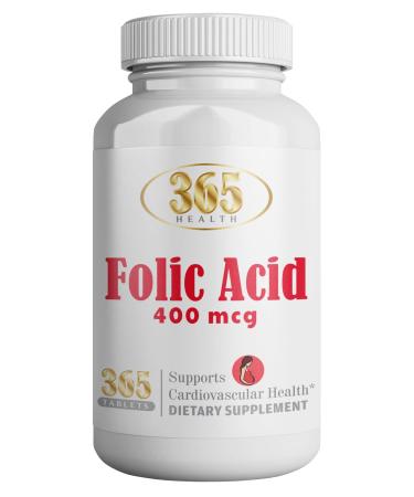 365 Health Folic Acid Supplement, (365 Tablets) Supports Cardiovascular Health, 400mcg, 365 Tablets