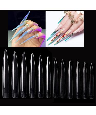 MWoot 120 Extra Long False Nail tips sharp ends Stiletto Artificial fake fingernails Nail tips for DIY nail studios 12 sizes (clear) - Buy Online on GoSupps.com