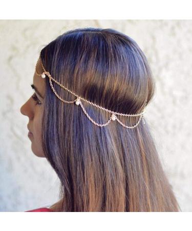 Zoestar Pearl Head Chain - Gold Boho Hair Accessories | Bridal Tassel Headpiece & Festival Hair Jewelry for Women & Girls - Buy Online on GoSupps.com