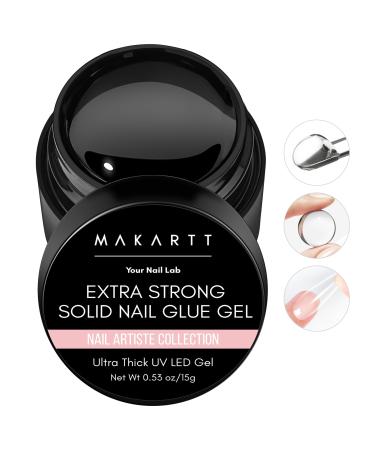 Makartt Solid Nail Glue Gel Extra Strong Gel Nail Glue for Press On Nails and Nail Tips Long-Lasting Strong Adhesion Nail Glue for Acrylic Nails Clear Hard Gel for Nail Art Home Salon UV Light Cured
