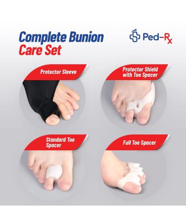 Ped-Rx Bunion Corrector Set - Orthopedic Splint for Overlapping Toes, Hammer Toe - 8 Piece Kit for Women and Men - Includes Bunion Sleeves, Toe Separators, Spacers, and Gel Shields (Black) - Buy Online on GoSupps.com