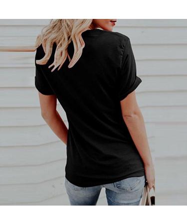 Xia&Han Women's Basic Print Tee O-Neck Shirts Turn Over Collar Short Sleeve Blouse Tunic Tops Pullover Small Black - Buy Online on GoSupps.com