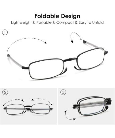 Buy Foldable Mini Metal Blue Light Filter Reading Glasses - Lightweight Anti-Blue Computer Glasses for Men & Women - Includes Gray Case - 2.5x Magnification - Buy Online on GoSupps.com
