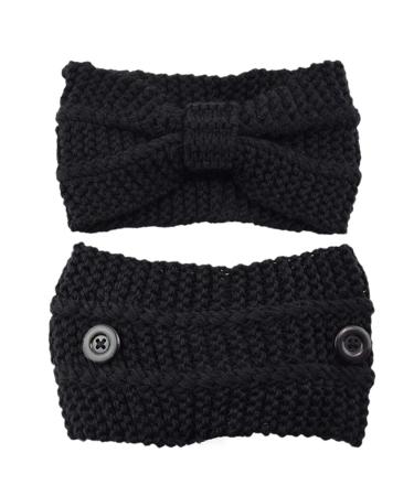 amangul Knitted ide Headband Elastic Knotted Turban ith Button Crochet Hair Bands Ear armer Soft for Head rap for omen(Black)