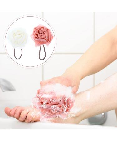 FOMIYES Exfoliating Loofahs Set - 2 Pack Mesh Wash Balls for Bath & Shower | White Flower Scrubber & Pink Loofah Brush | 16x16cm - Buy Online on GoSupps.com