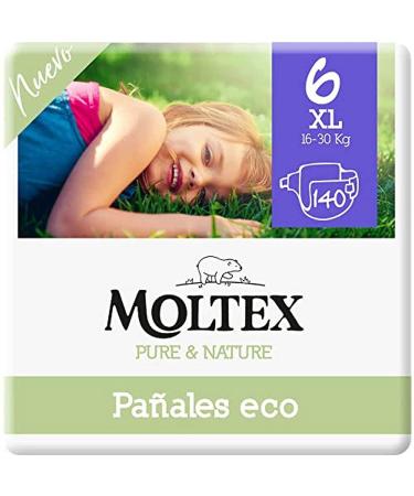 Moltex Pure & Nature Ecological Nappies Size 6 White with Printed Design 35 Nappies - Pack Of 4