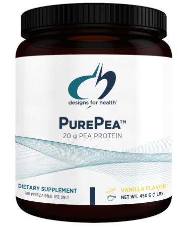 Designs for Health PurePea - 20g Vegan Pea Protein, Non-GMO Drink Mix Protein Powder Supplement, Vanilla (15 Servings / 450g)