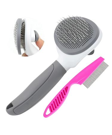 Cat Brush for Shedding and Grooming, Pet Self Cleaning Slicker Brush with Cat Hair Comb Grey