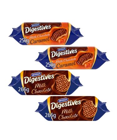 Biscuit Bundle Containing McVities Milk Chocolate Digestives x2 266g & Milk Chocolate Caramel Digestives x2 250g (4 Pack) - Buy Online on GoSupps.com
