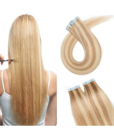 SEGO TAPE hair extension real hair adhesive tape extensions hair parts 100% human hair 20 pieces+10pcs free tapes honeyblond/light blond #18P613 14 "(35cm) -40g