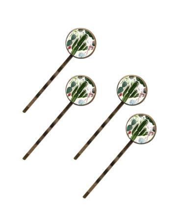 Set of 4 Handmade Women's Hair Barrettes Clips - Tropical Plants & Cactus Flower Retro Design | Girls Headwear Bobby Pins - Buy Online on GoSupps.com