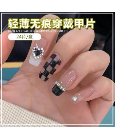 24Pcs/Set Press On Nails Long Diamond Chain Heart Black White Checkerboard Pattern False Nails Acrylic Fake Nails Full Cover Nails Tips Artificial Finger Manicure Press on nails for Women and Girls - Buy Online on GoSupps.com