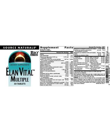 Source Naturals Elan Vital Multiple - Brain, Heart, Liver, Immune & Energy Support - 30 Tablets, Pack of 1 - Buy Online on GoSupps.com