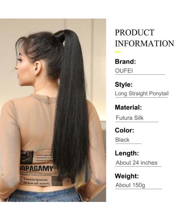 Oefei 24-Inch Black Long Straight Synthetic Ponytail Extension with Velcro Fastener Natural Braid Hairpiece for Women - Buy Online on GoSupps.com