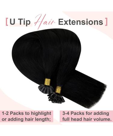 Easyouth Keratin Real Hair Extensions Jet Black 16 Inch Pre-Bonded Fusion - 50g 50 Pieces for Hair Recreation - Buy Online on GoSupps.com