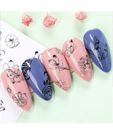 Black White Flower Palm Leaf Nail Art Stickers - 10 Sheets, Self-Adhesive Decals for Women Girls, Summer 3D Fresh Style Design - DIY Nail Accessories - Buy Online on GoSupps.com