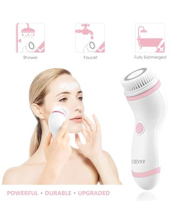 CLSEVXY Waterproof Facial Cleansing Spin Brush Set with 4 Interchangeable Heads - Electric Face Scrubber for Deep Scrubbing and Exfoliating in Pink - Buy Online on GoSupps.com
