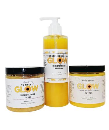 Glow Combo Skincare Set - Turmeric Glow Scrub Glow Butter and Turmeric Glow Face Wash - Natural Exfoliation and Hydration