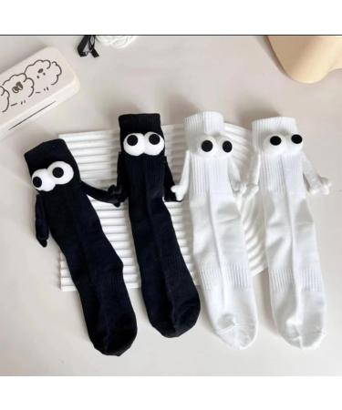 RudmaQ Couple Holding Hands Mid-Tube Socks - Magnetic 3D Doll Design for Friends, Sisters, Lovers in Black - Buy Online on GoSupps.com