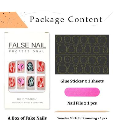 24 Pcs Halloween Press on Nails - Glossy Short Acrylic Nails with Bloody Heart & Ghost Designs for Women & Girls | Easy Stick-On False Nails - Buy Online on GoSupps.com