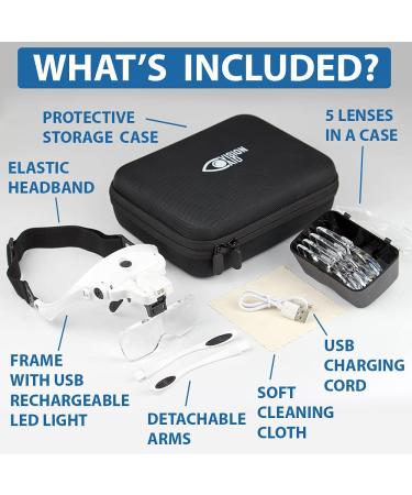 Vision Aid Magnifying Glasses with LED Light 5 Lenses Headband Storage Case  Hands Free Lighted Head Mount Magnifier for Hobby Crafts Macular Degeneration Cross Stitch Diamond Painting Close Work USB Rechargeable - Exp - Buy Online on GoSupps.com