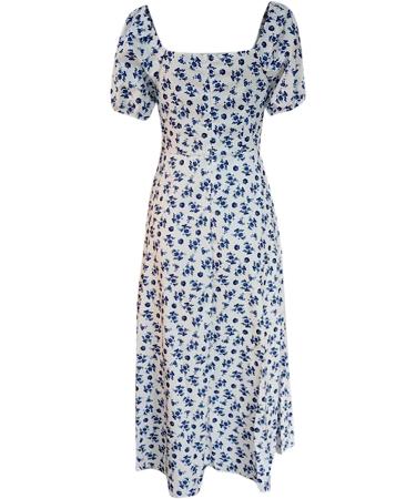 Women's Floral Flowy Boho Midi Dress - Short Sleeve Summer Beach Split Long Dress in Light Blue - Size Small - Buy Online on GoSupps.com