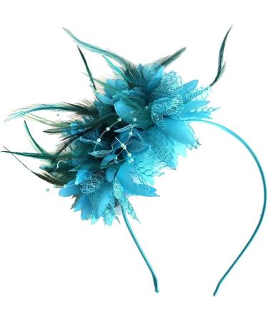 Elegant Wedding Feather Flowers Hair Fascinators Headdress Hat for Woman Cocktail Party Headband Accessories(Color:Blue) - Buy Online on GoSupps.com