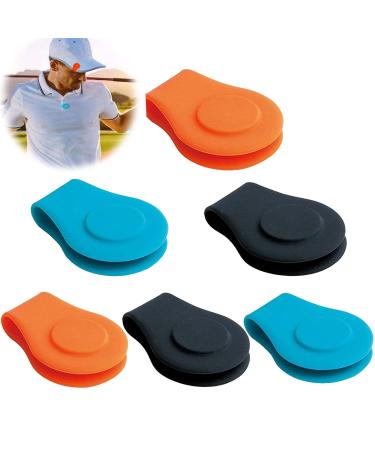 FINGER TEN Golf Ball Marker Hat Clip Magnetic Value 3 6 9 12 Pack Set Silver Durable Removable Attaches Easily to Hats Caps Belt 6 Silicone Hat Clip (Black&Blue&Orange)