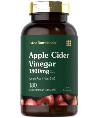 Tahoe Nutritionals Apple Cider Vinegar Capsules | 1800mg | 180 Count | Non-GMO Gluten-Free Supplement