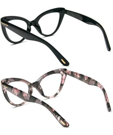 MMOWW 2-Pack Cat Eye Reading Glasses for Women - Stylish Blue Light Blocking Trendy Black & Pattern Comfortable Large Fit (3.0x) - Buy Online on GoSupps.com