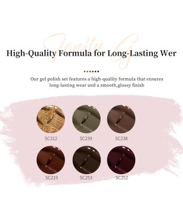 Tonitu G Gel Nail Polish Set 6 Colors Gel Polish Kit Glitter Gold Beige Deep Brown Chocolate Burgundy Nail Art Design Soak Off LED at Manicure DIY Home Salon Gifts for Women Girls Cozy Browns - Buy Online on GoSupps.com