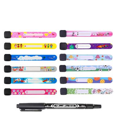 Weddhuis 12 piece of emergency bracelet for children with 1 marker pen SOS bracelet ID bracelet children's name bracelet waterproof reusable something for boys girls & toddlers baby