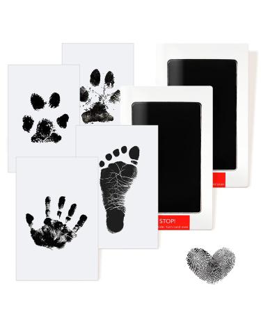 AOBETAK Baby Handprint and Footprint Kit Inkless 2 Pcs Clean Touch Inkpad Baby Imprint Kits Safe Baby Footprint Kit Pet Paw Print Kit for 0-6 Months Babies Newborn Pets Family Keepsake Black