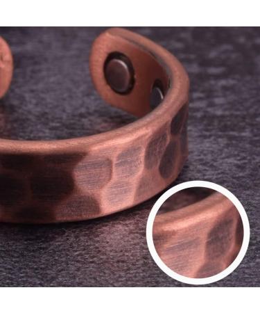 Handcrafted Hammered Design Copper Ring for Men & Women | Adjustable Vintage Pure Copper Magnetic Health Energy Wedding Band | Open Cuff Finger Ring - Buy Online on GoSupps.com