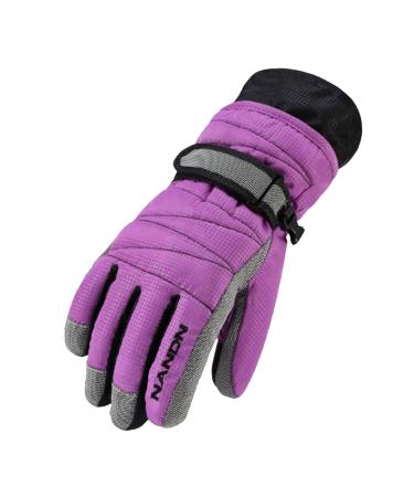 Gogokids Kids Winter Ski Gloves - Snow Warm Gloves Waterproof Windproof Fleece Lined Snowboarding Glove for Men Women Youth Children Purple Small