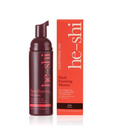He-Shi Self Tan Dark Foaming Mousse Instant Tan - Fast Absorbing Lightweight Fake Tan for Ultra-Dark Streak-Free Self Tan - Vegan & Cruelty Free - Buildable Sun-Kissed Fake Tan Dark Mousse