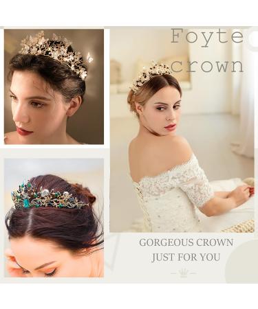 Baroque Wedding Crown Tiara - Rhinestone Gemstone Queen Bridal Crown for Women & Girls (Green/Rose Gold) - Buy Online on GoSupps.com