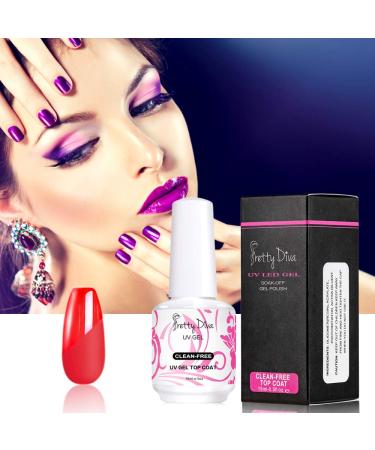 PrettyDiva No Wipe Top Coat - 0.5 Oz High Gloss Gel Top Coat for UV Led Light Cured Gel Nail Polish - Clear - Buy Online on GoSupps.com