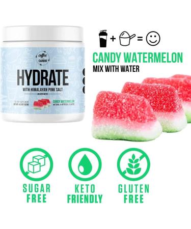 Hydrate Powder Candy Watermelon CoffeeOverCardio (30 Servings) - Hydration Supplement  Electrolyte Powder  Sugar Free  Keto Friendly  with Pink Himalayan Salt and CocOganic Coconut Water - Buy Online on GoSupps.com