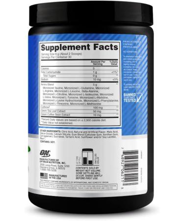 Optimum Nutrition Amino Energy - Blueberry Lemonade Pre Workout Energy Powder with BCAA, Amino Acids, Green Tea & Coffee Extract - Keto Friendly (30 Servings) - Buy Online on GoSupps.com