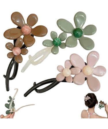 Retro Flower Duckbill Straight Clips Retro Flower Hairpin and Straight Clip Elegant Flower Flat Strong Hold Matte Claw Hair Clips Non-Slip Cute Decorative Hair Clips (one size 3PCS-C) 1 count (Pack of 3) 3pcs-c