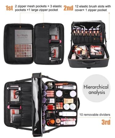 Relavel Extra Large Makeup Bag - Professional Artist Kit Train Case with Shoulder Straps, Dividers, and Waterproof Leather - Black - Buy Online on GoSupps.com