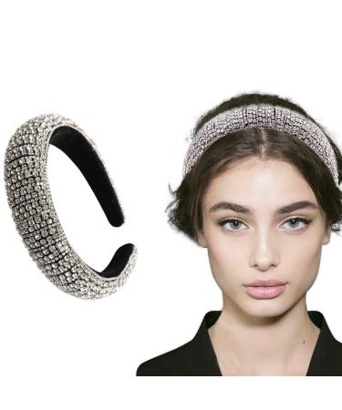 milylove Rhinestone Crystal Diamond Headband for Women Fashionable Handmade Wide Hair Hoops Beaded Bling HairBand Hair Accessories 1 Count (Pack of 1) Sliver